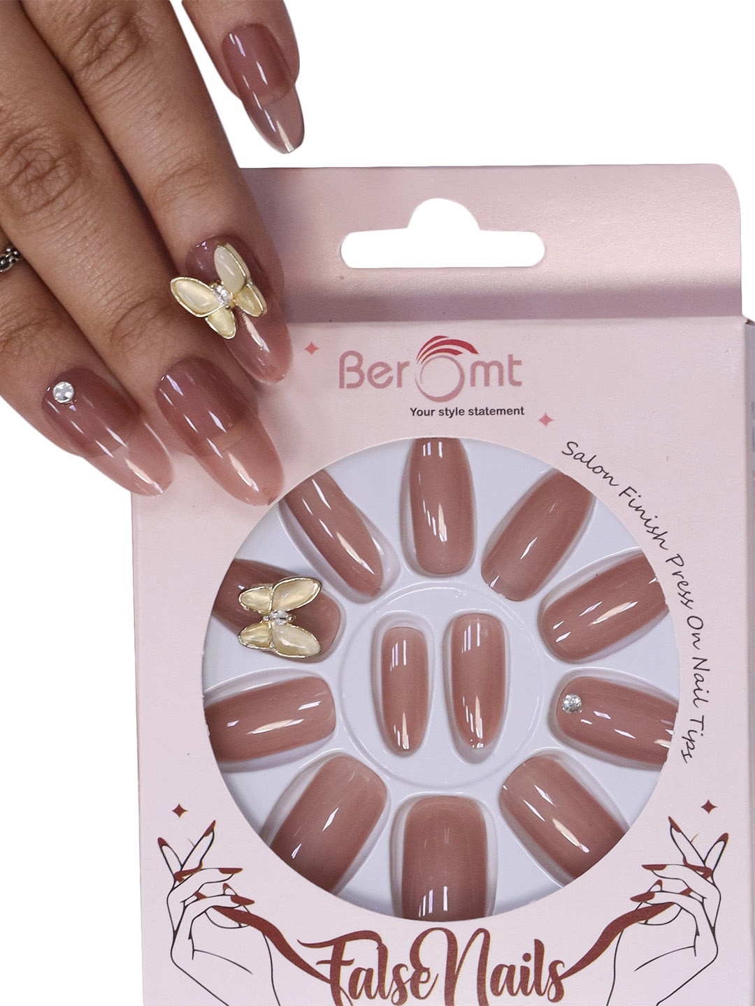 

BEROMT Salon Finish Bridal & Party Press-On False Nail Tips Kit - Shade 658, Beige