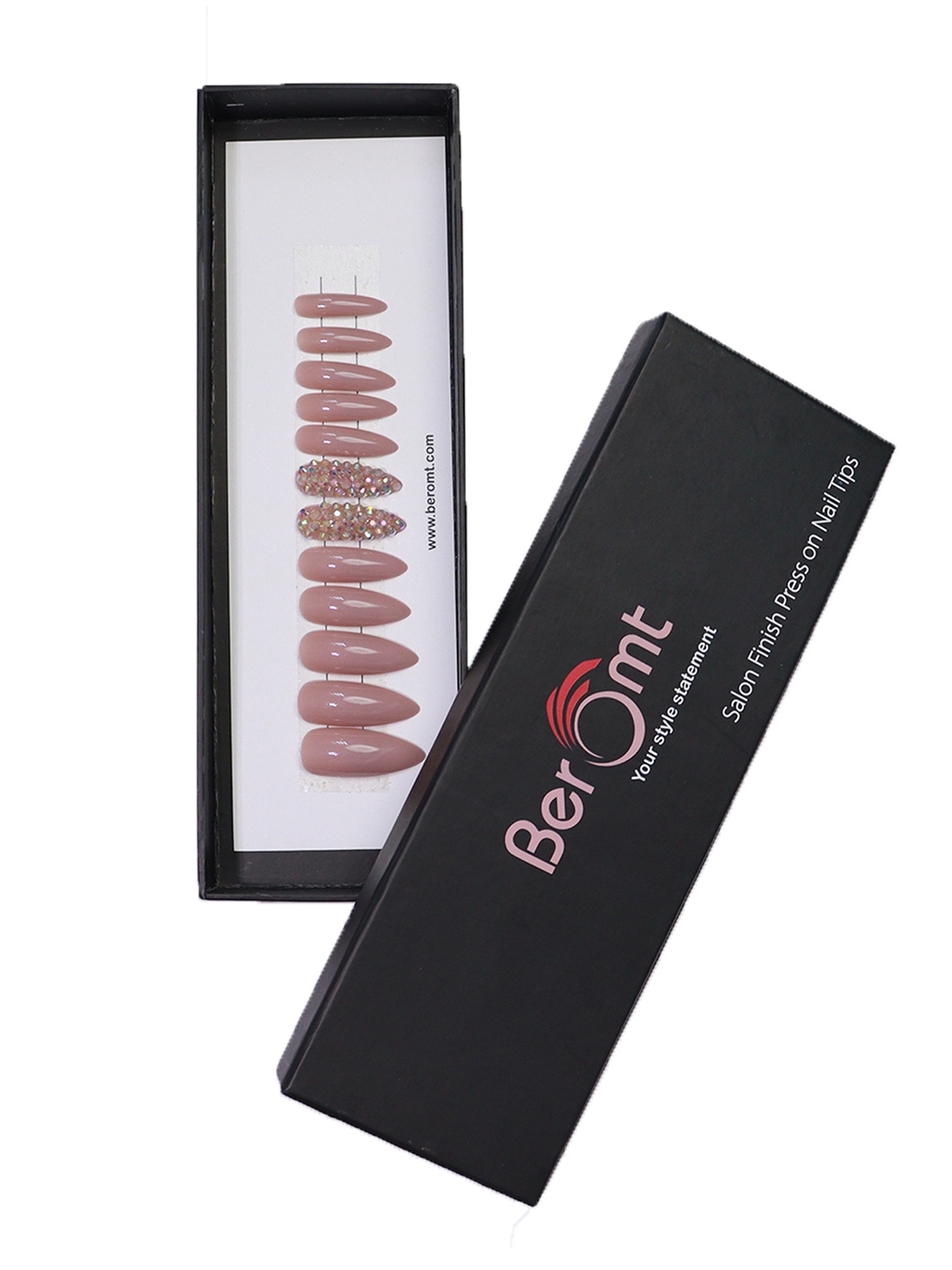 

BEROMT Salon Finish Bridal & Party Press-On False Nail Tips Kit - Shade 655, Pink