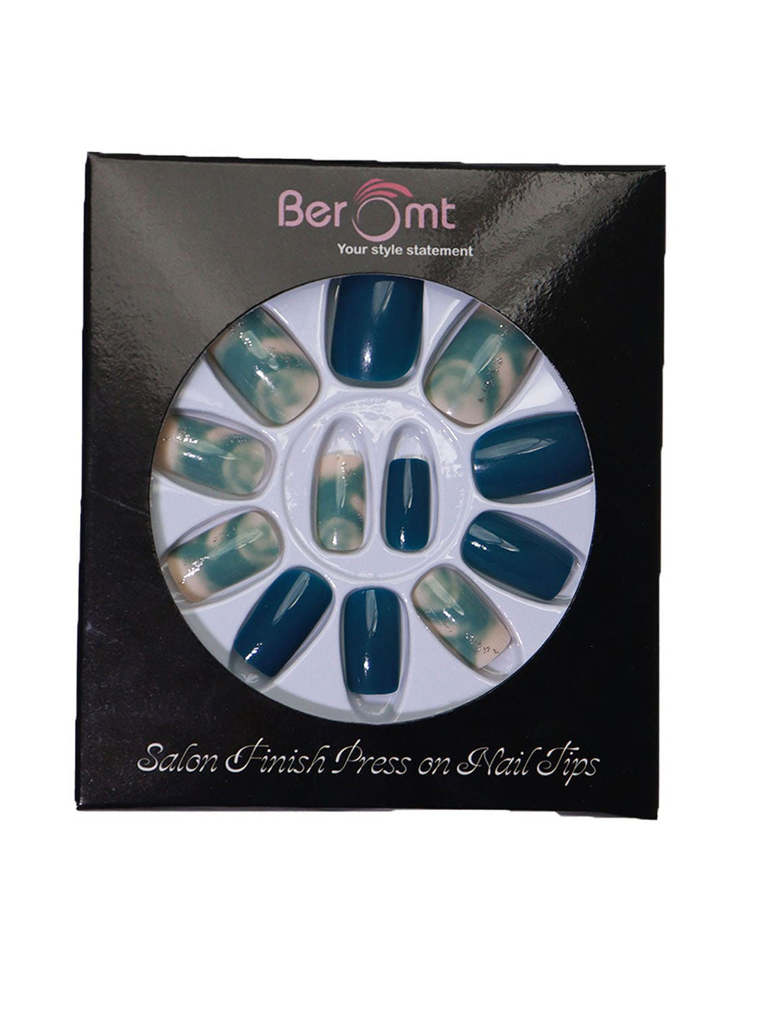 

BEROMT 12 Pcs Long-Lasting Reusable Lightweight Salon Finish Press on Nail Tips- Shade 719, Blue