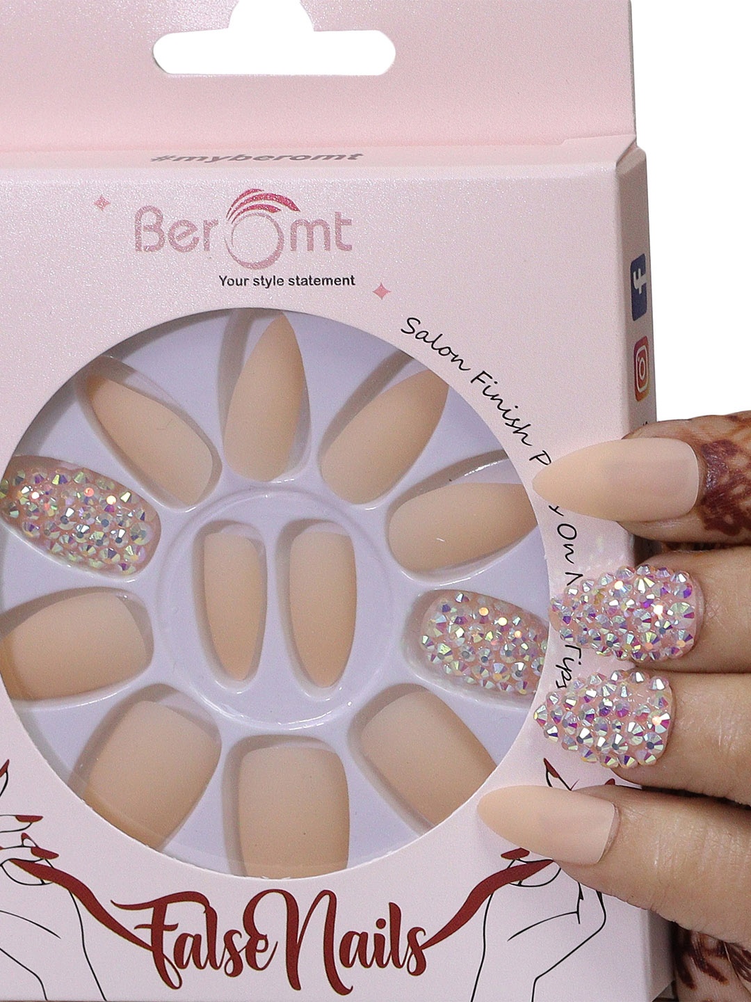 

BEROMT Salon Finish Bridal & Party Press-On False Nail Tips Kit - Shade 675, Beige