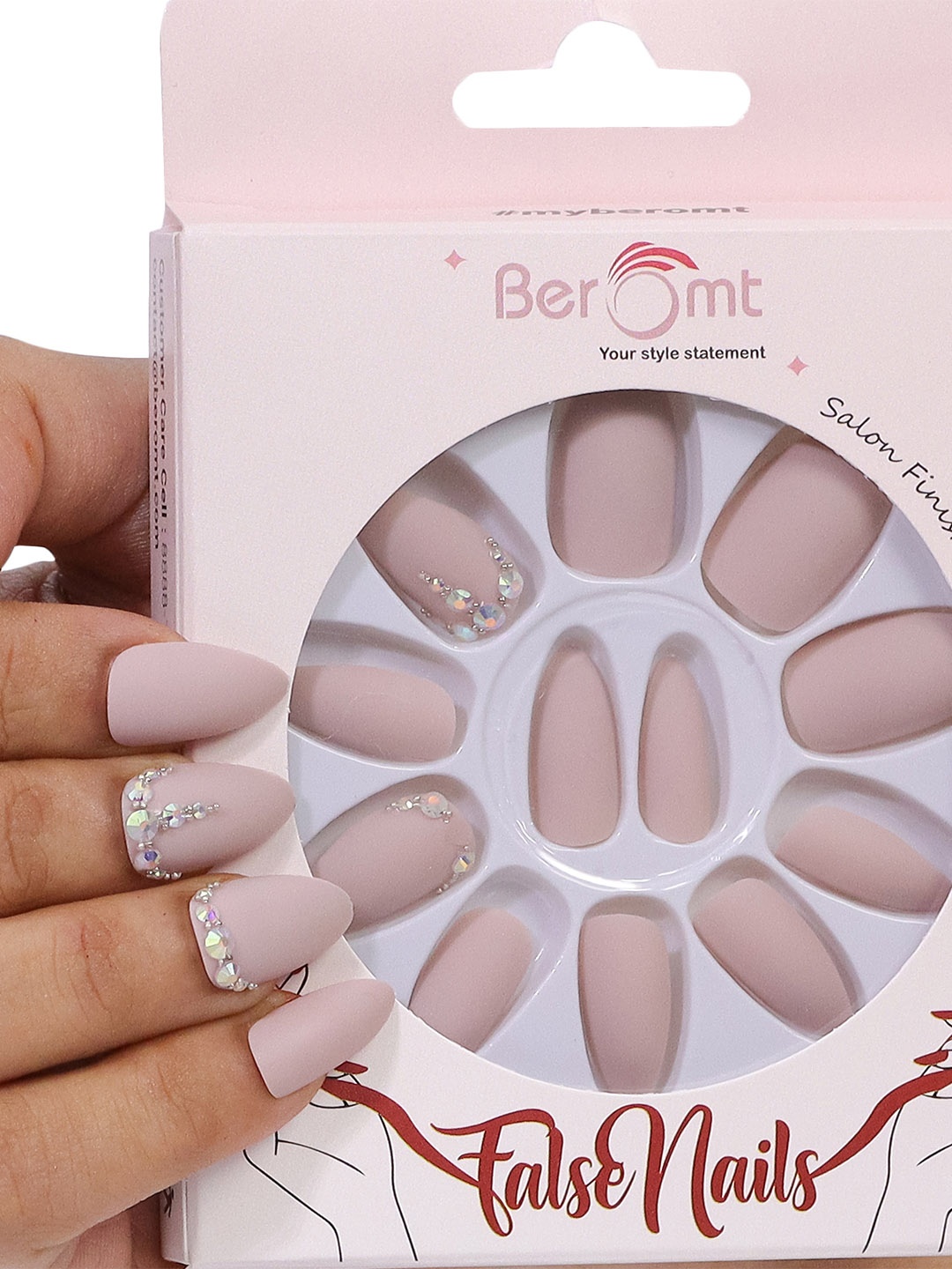 

BEROMT Long-Lasting Reusable Lightweight Salon Finish Press on Nail Tips - Shade 609, Pink