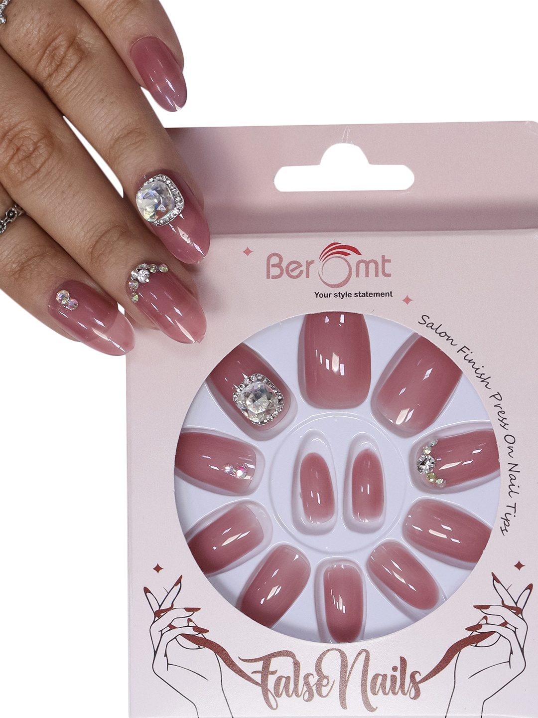 

BEROMT Salon Finish Bridal & Party Press-On False Nail Tips Kit - Shade 758, Nude