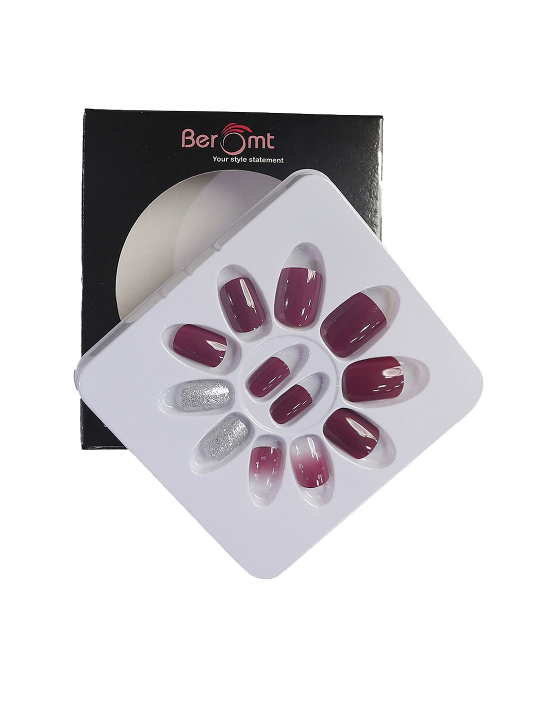 

BEROMT 12 Pcs Long-Lasting Reusable Lightweight Salon Finish Press on Nail Tips- Shade 752, Purple
