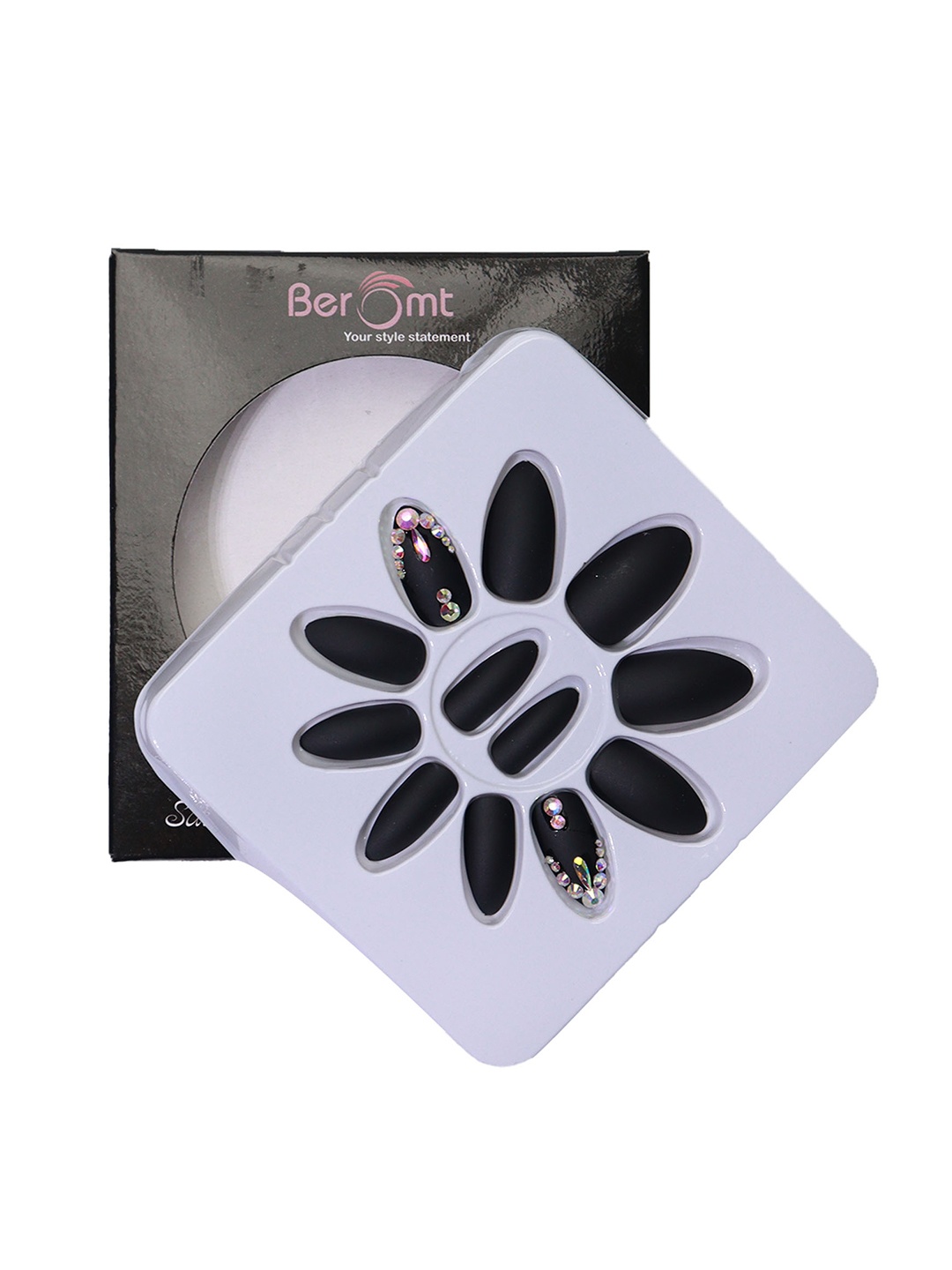 

BEROMT 12 Pcs Long-Lasting Reusable Lightweight Salon Finish Press on Nail Tips - 684, Black