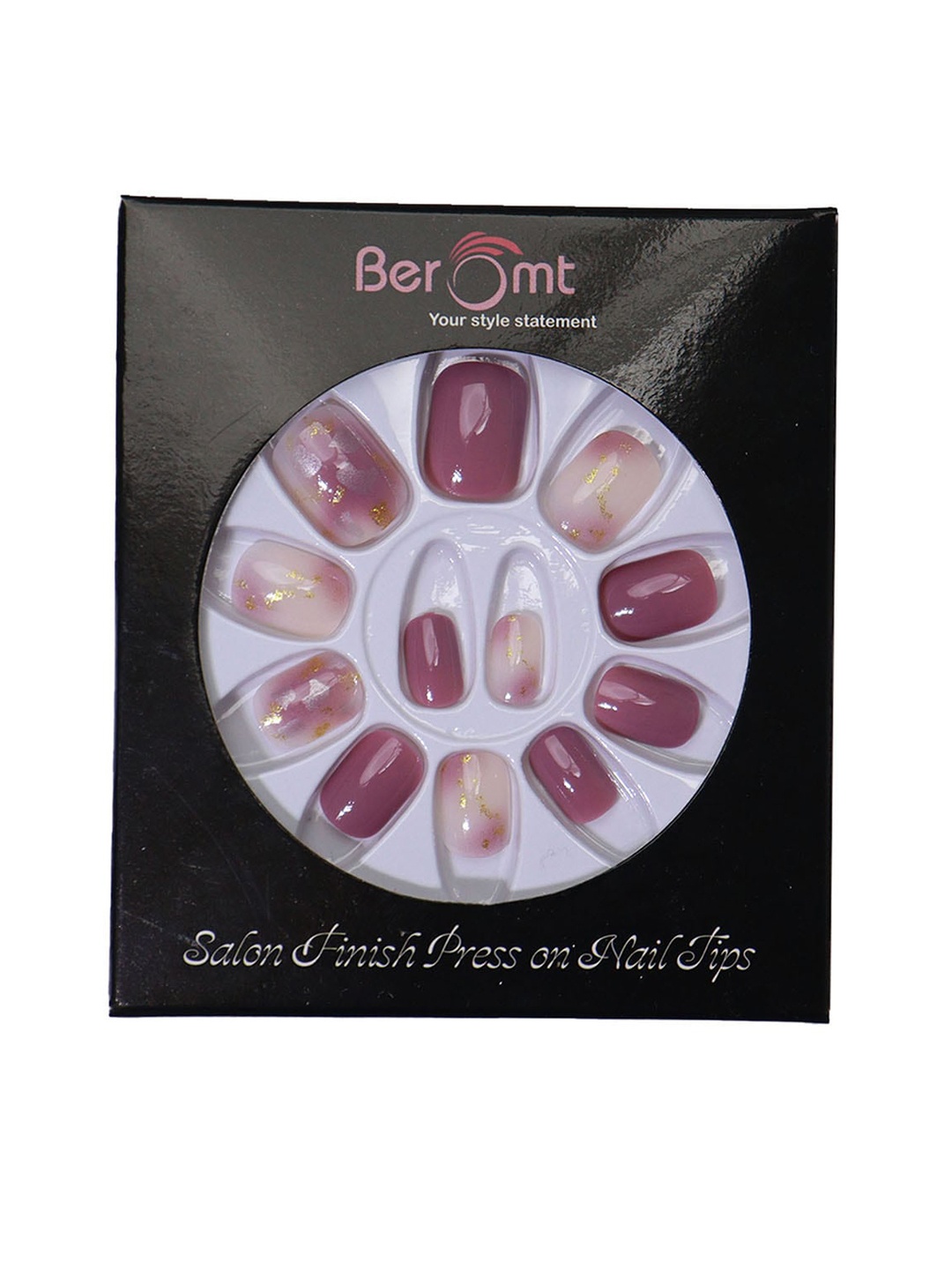

BEROMT 12 Pcs Long-Lasting Reusable Lightweight Salon Finish Press on Nail Tips - 701, Pink