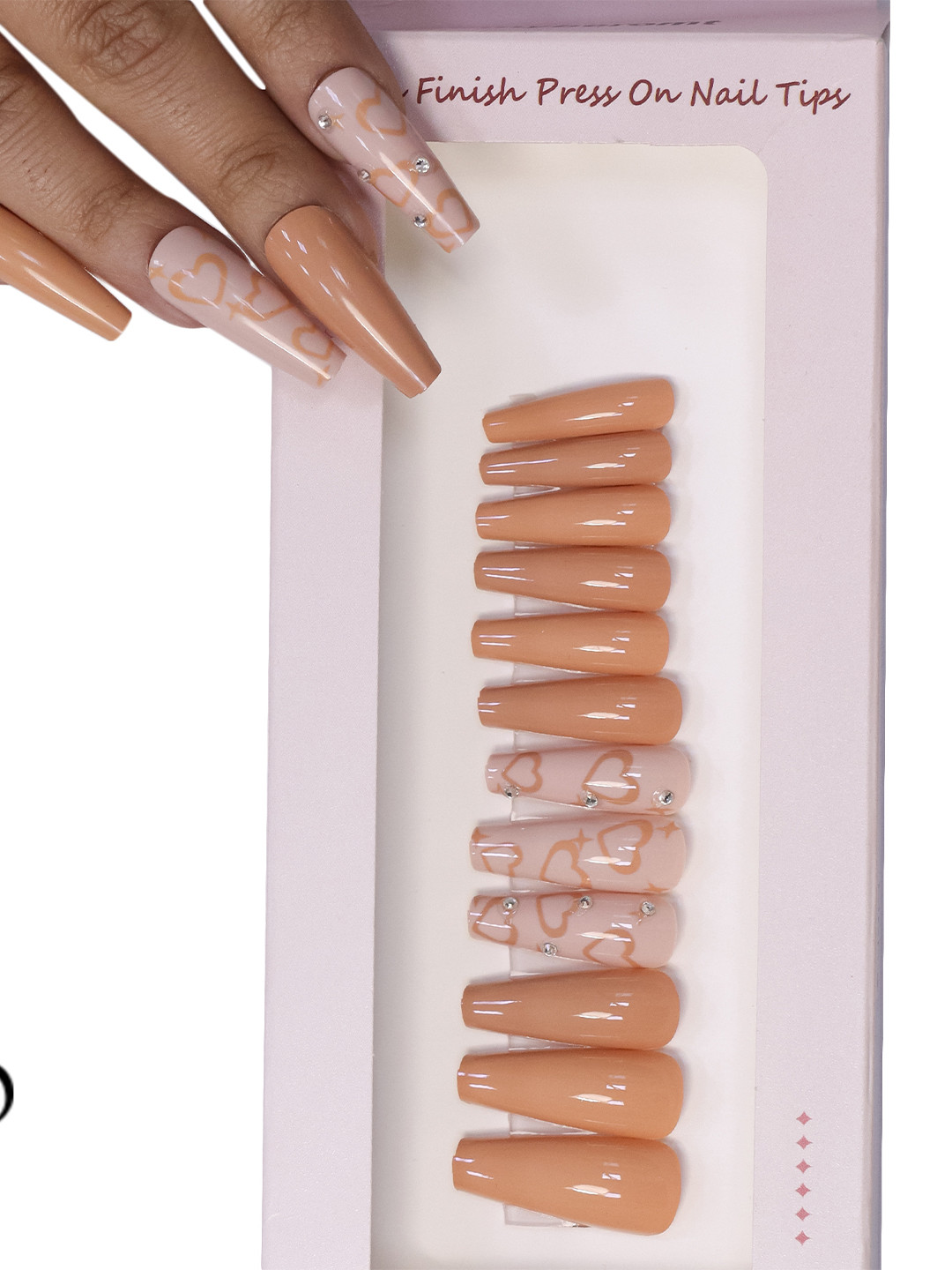 

BEROMT 12 Pcs Long-Lasting Reusable Lightweight Salon Finish Press on Nail Tips- Shade 739, Peach