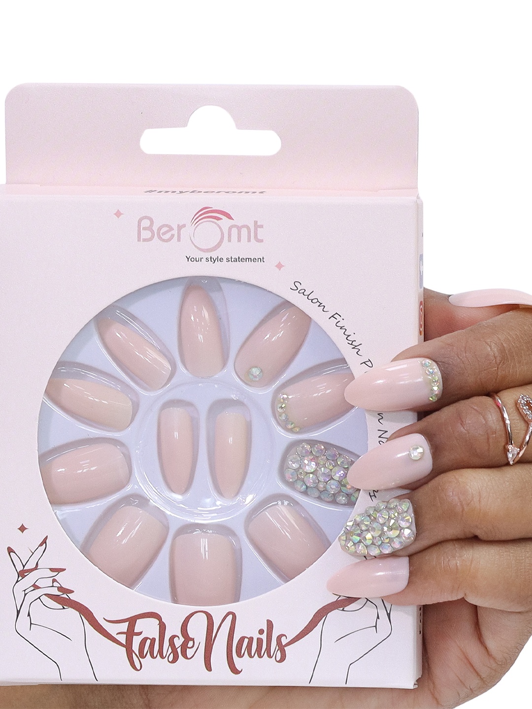 

BEROMT Salon Finish Bridal & Party Press-On False Nail Tips Kit - Shade 680, Pink