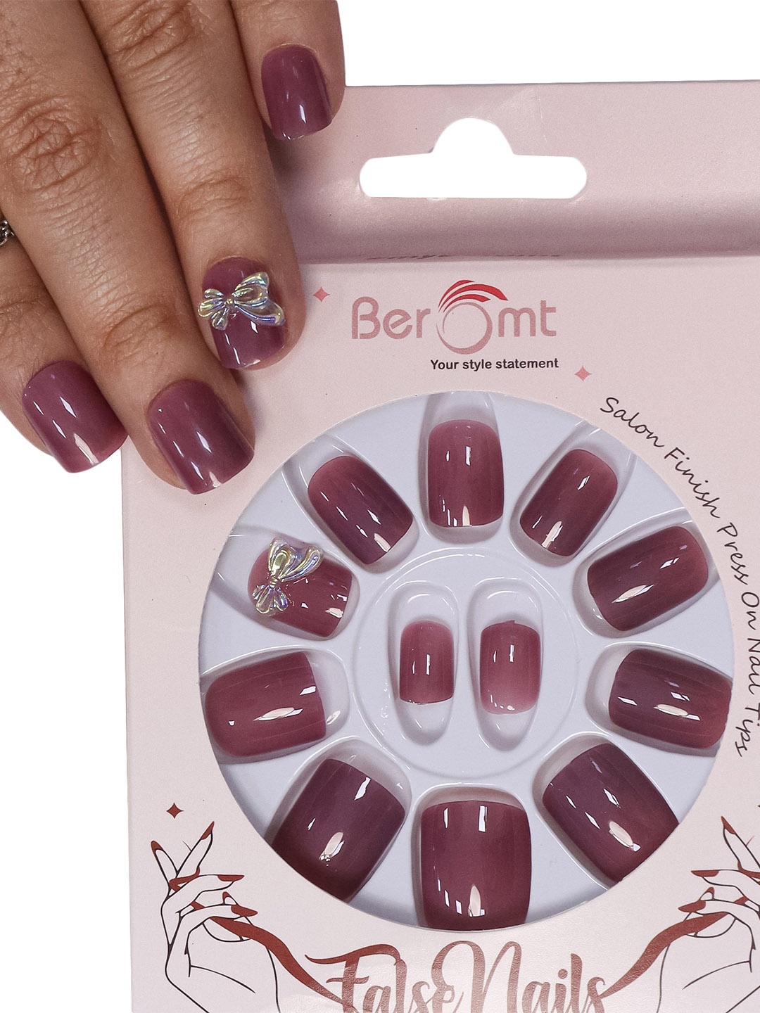 

BEROMT Salon Finish Bridal & Party Press-On False Nail Tips Kit - Shade 760, Brown