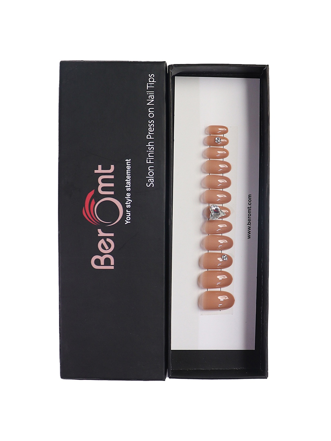 

BEROMT 12 Pcs Long-Lasting Reusable Lightweight Salon Finish Press on Nail Tips- Shade 745, Brown