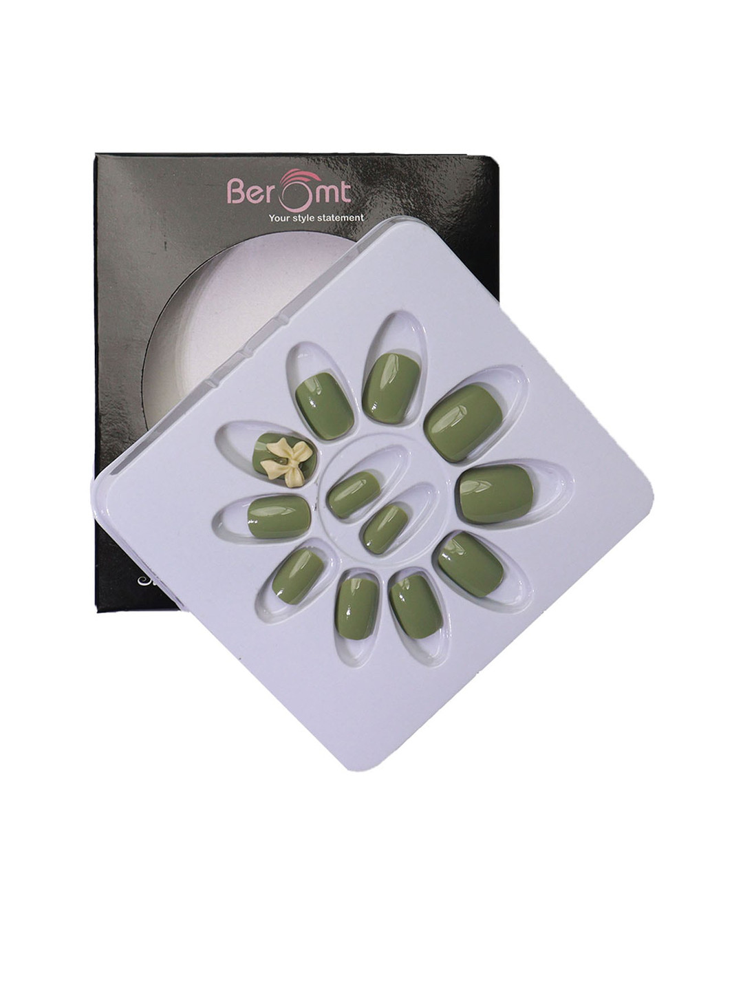 

BEROMT 12 Pcs Long-Lasting Reusable Lightweight Salon Finish Press on Nail Tips - 689, Green