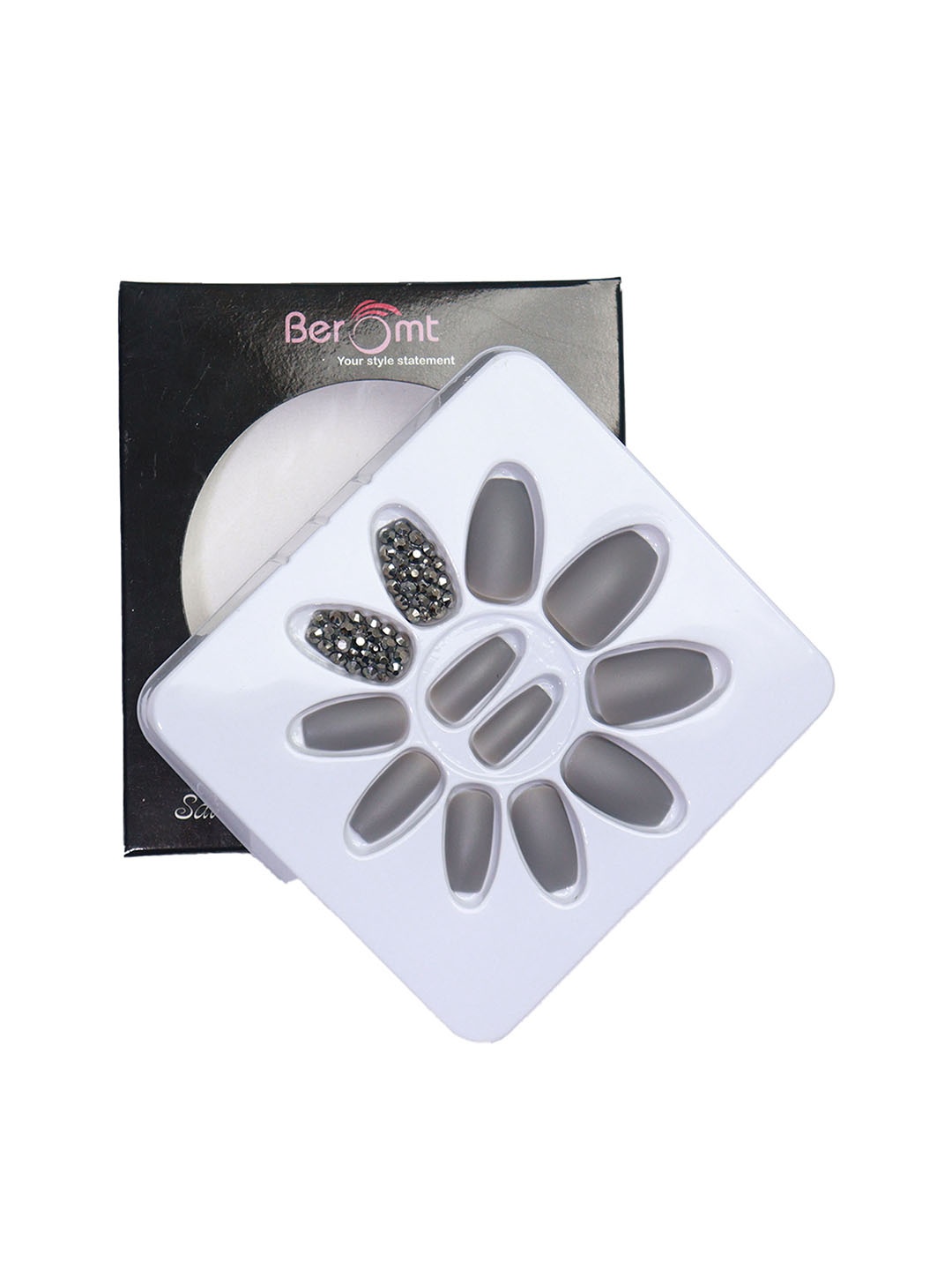 

BEROMT Salon Finish Bridal & Party Press-On False Nail Tips Kit - Shade 677, Grey