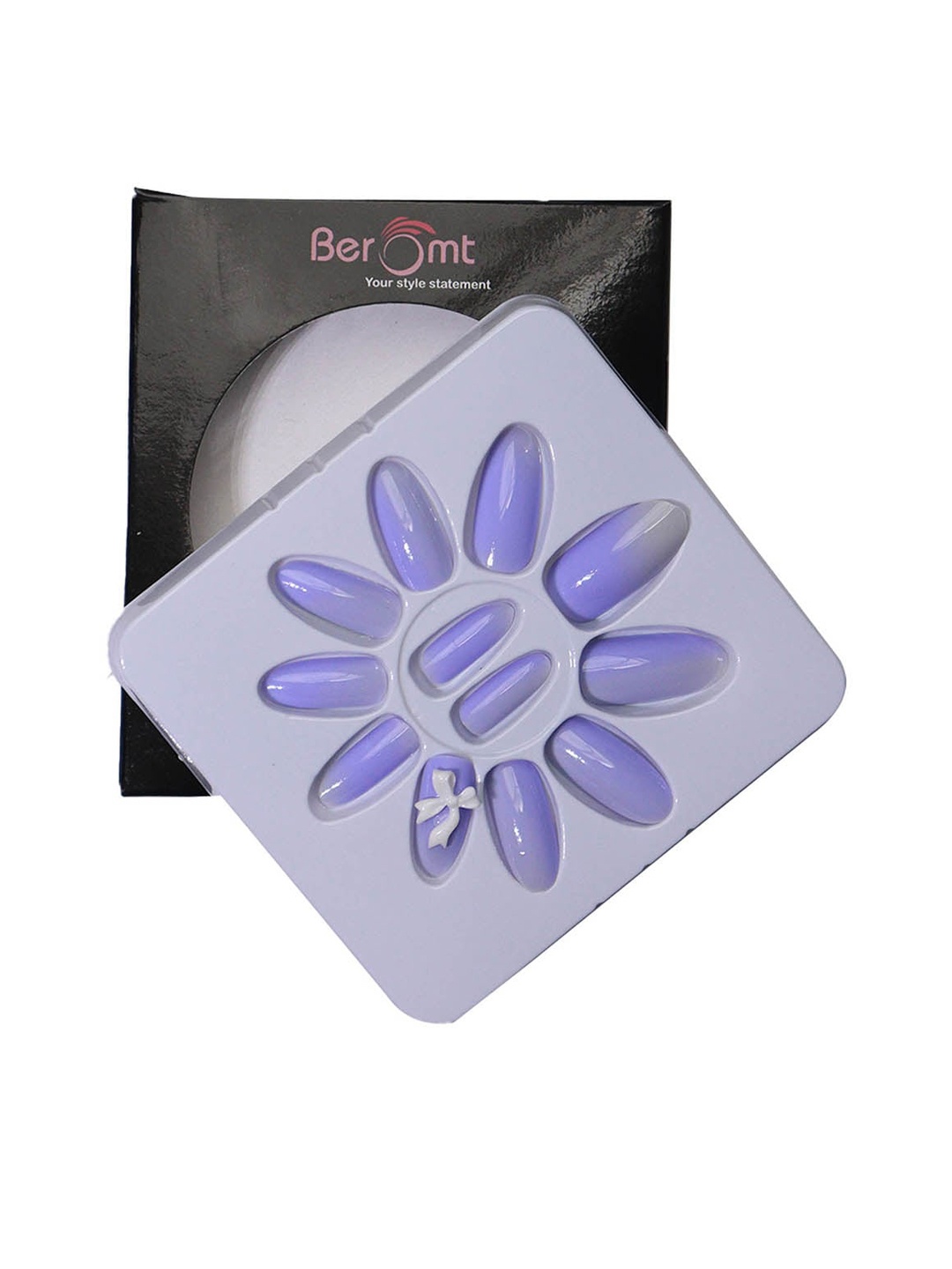 

BEROMT 12 Pcs Long-Lasting Reusable Lightweight Salon Finish Press on Nail Tips- Shade 724, Lavender