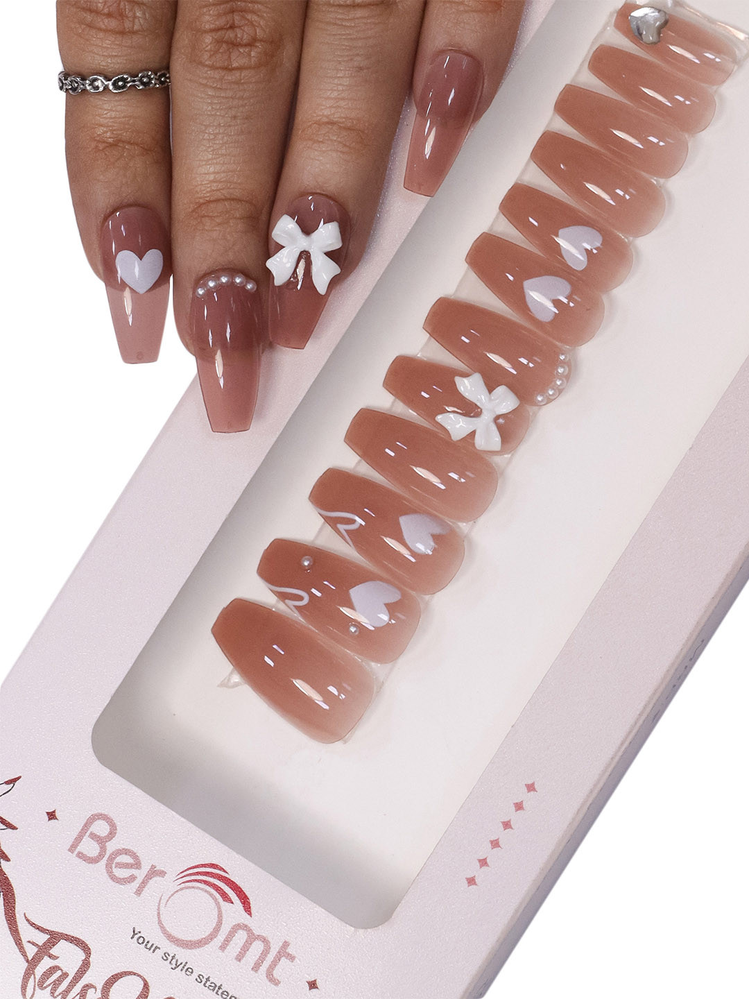 

BEROMT Salon Finish Bridal & Party Press-On False Nail Tips Kit - Shade 653, Orange