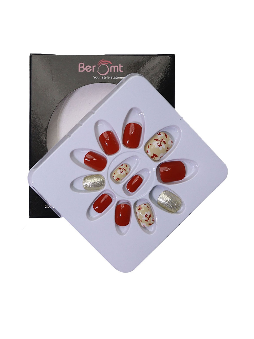 

BEROMT 12 Pcs Long-Lasting Reusable Lightweight Salon Finish Press on Nail Tips - 715, Red