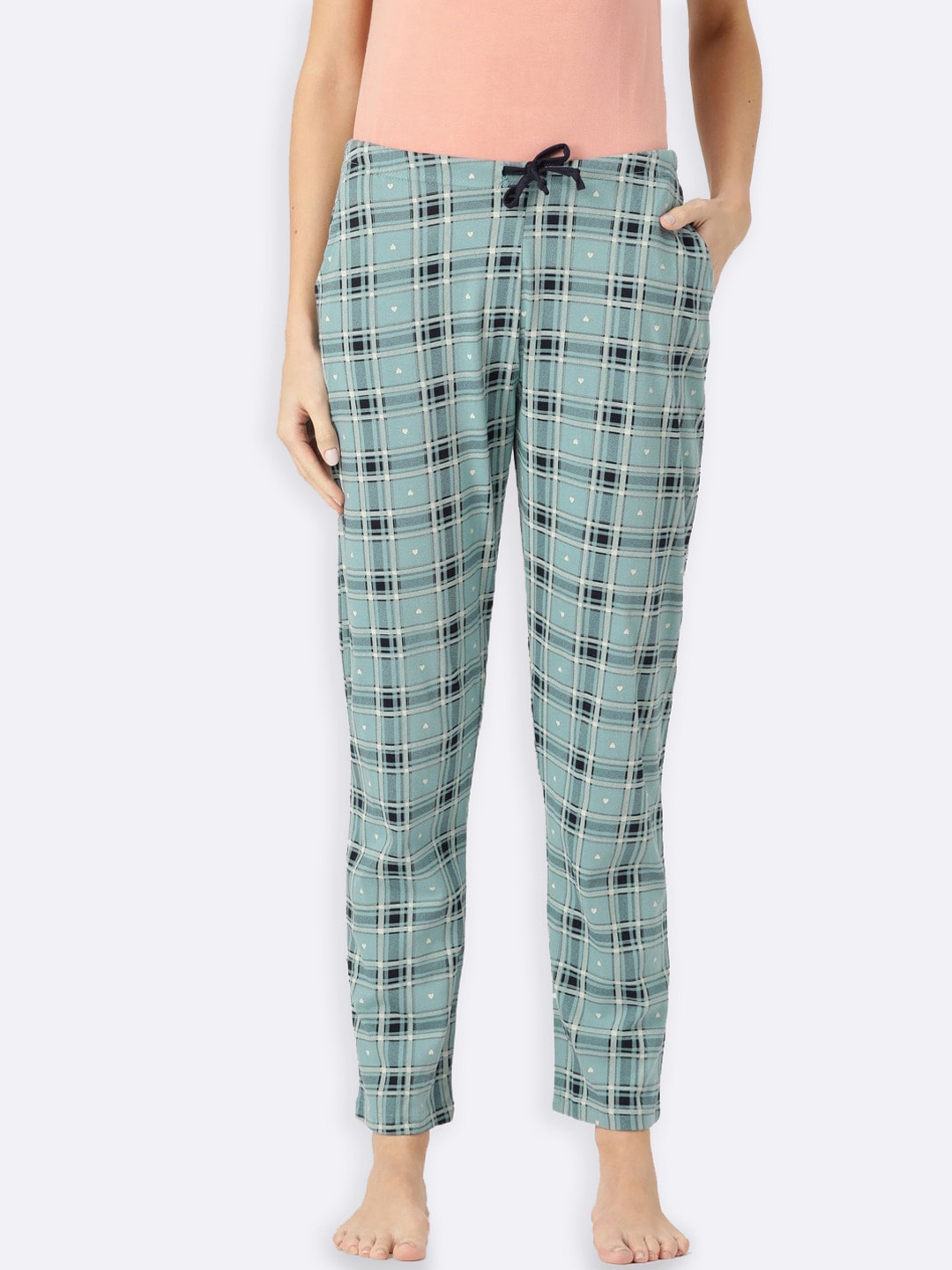

Kanvin Women Sea Green Checked Cotton Lounge Pants