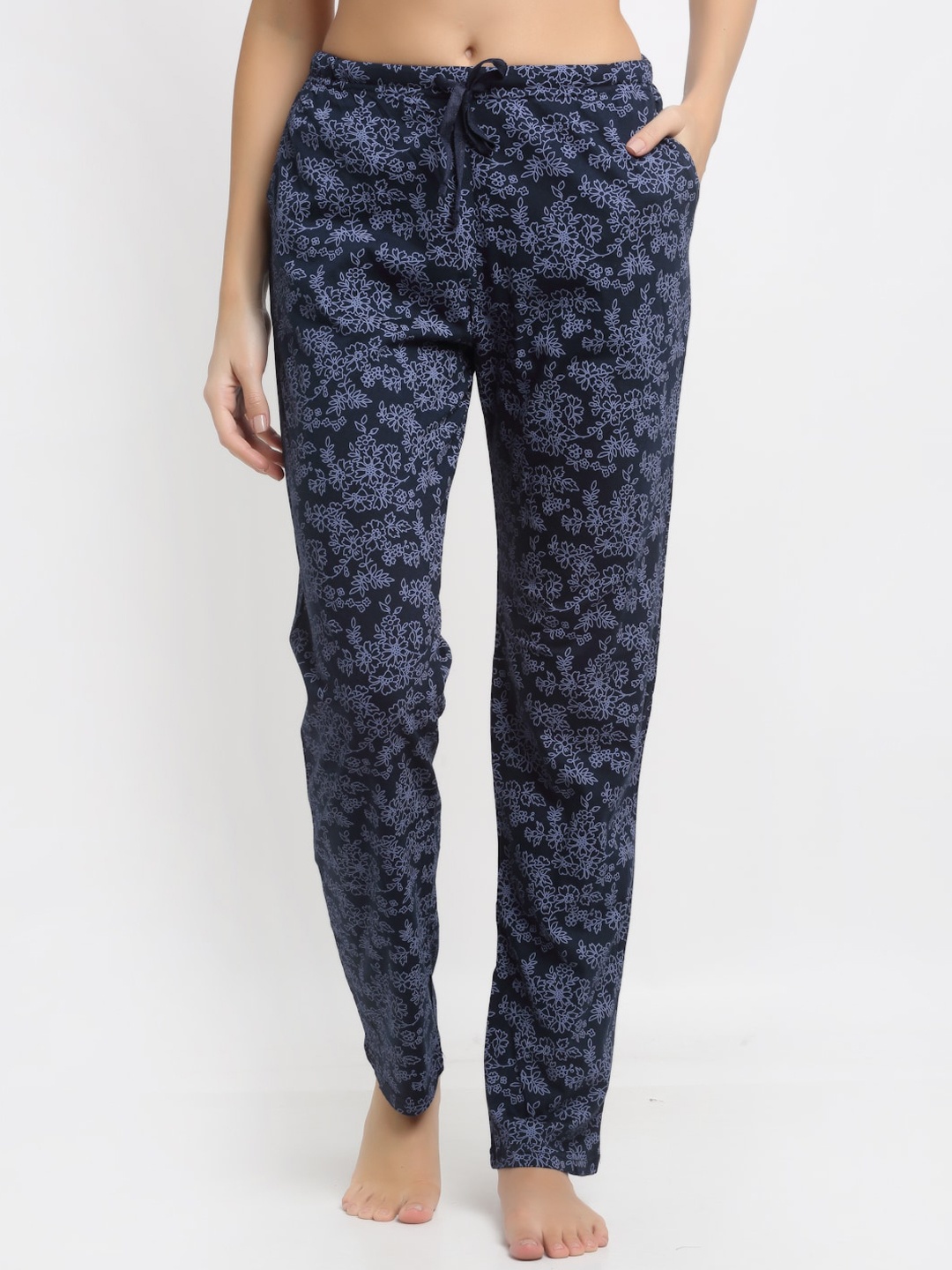 

Kanvin Women Navy Blue Printed Pure Cotton Lounge Pants
