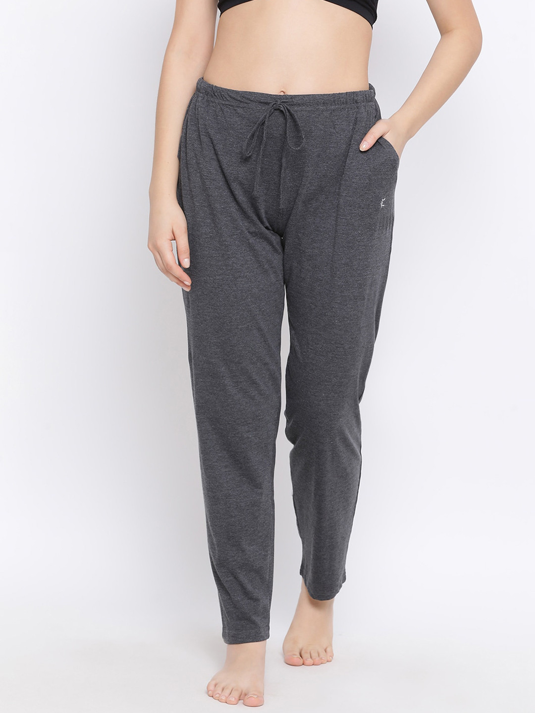 

Kanvin Women Charcoal Solid Pure Cotton Lounge Pants