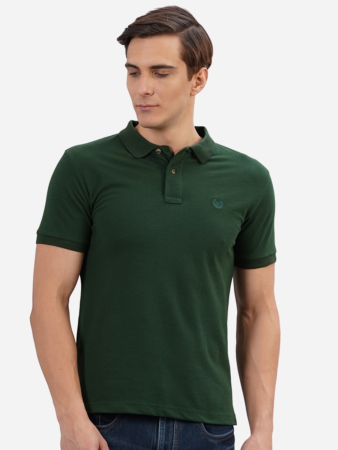 

Greenfibre Men Green Polo Collar Slim Fit T-shirt