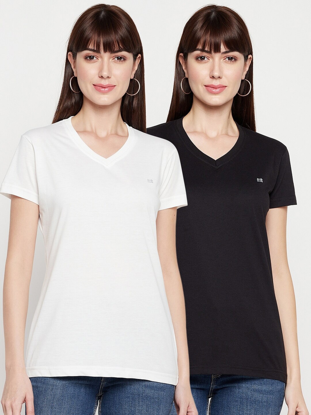 

Okane Women Black 2 V-Neck T-shirt