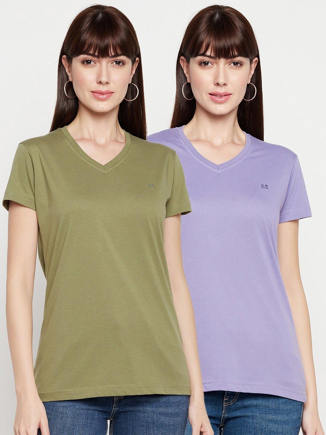 

Okane Women Olive Green 2 V-Neck T-shirt
