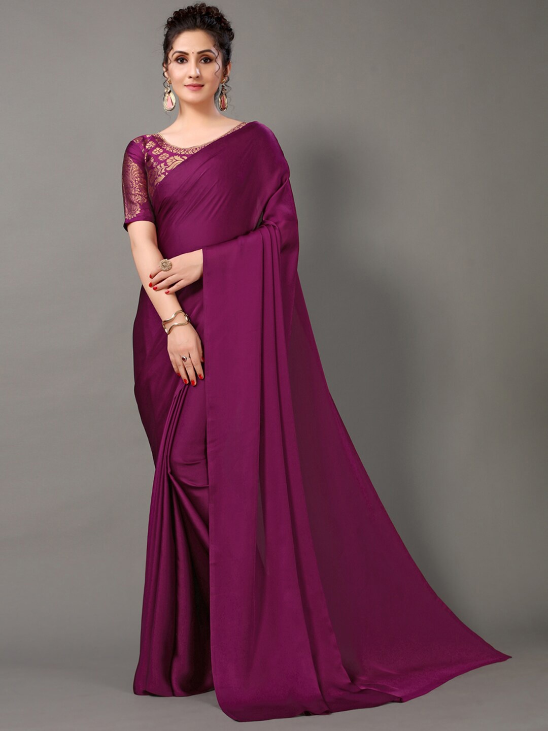 

HRITIKA Purple Satin Saree