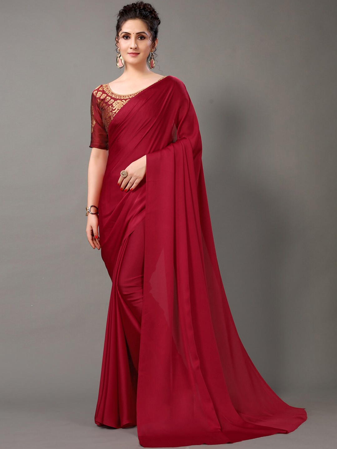 

HRITIKA Maroon Satin Saree