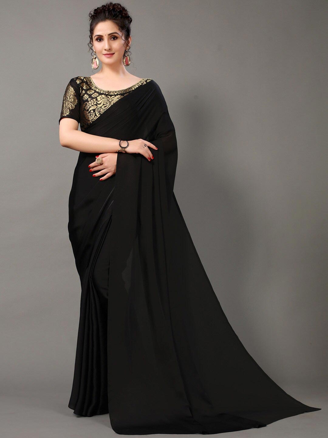 

HRITIKA Black Satin Saree