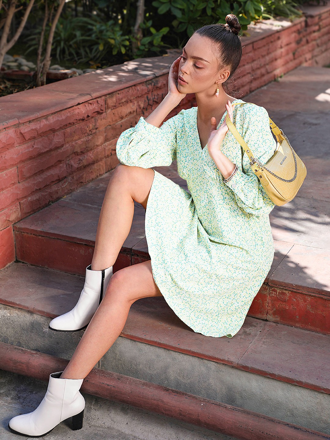 

Vero Moda Green Floral A-Line Dress