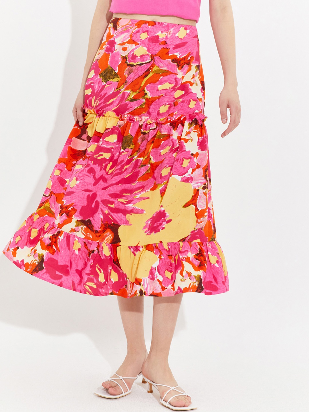

URBANIC Women Red Floral Printed A-Line Midi Skirt
