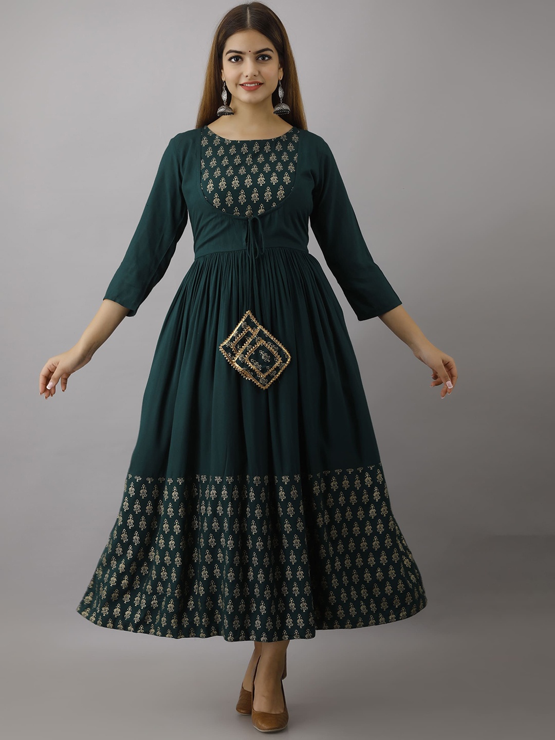 

KIMAYRA Women Green Ethnic Motifs Embroidered Flared Sleeves Anarkali Kurta