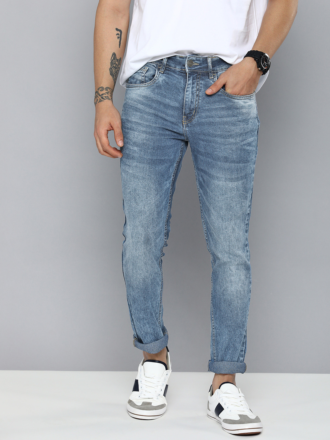 

Mast & Harbour Men Blue Skinny Fit Heavy Fade Acid Wash Stretchable Jeans