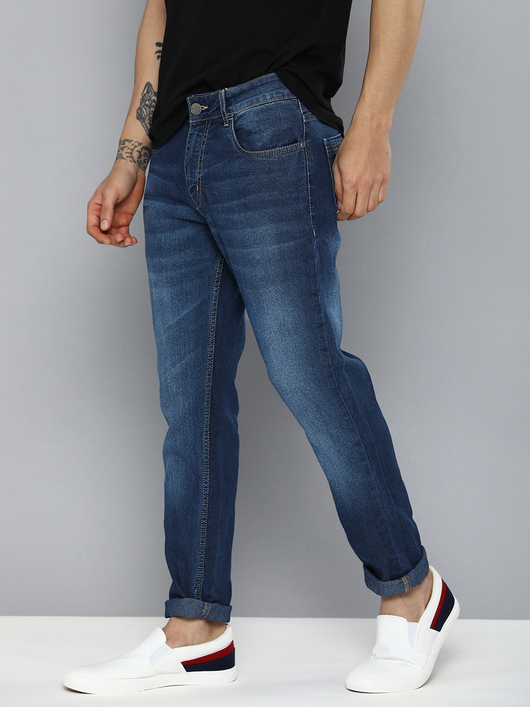 

Mast & Harbour Men Blue Slim Tapered Fit Light Fade Stretchable Jeans
