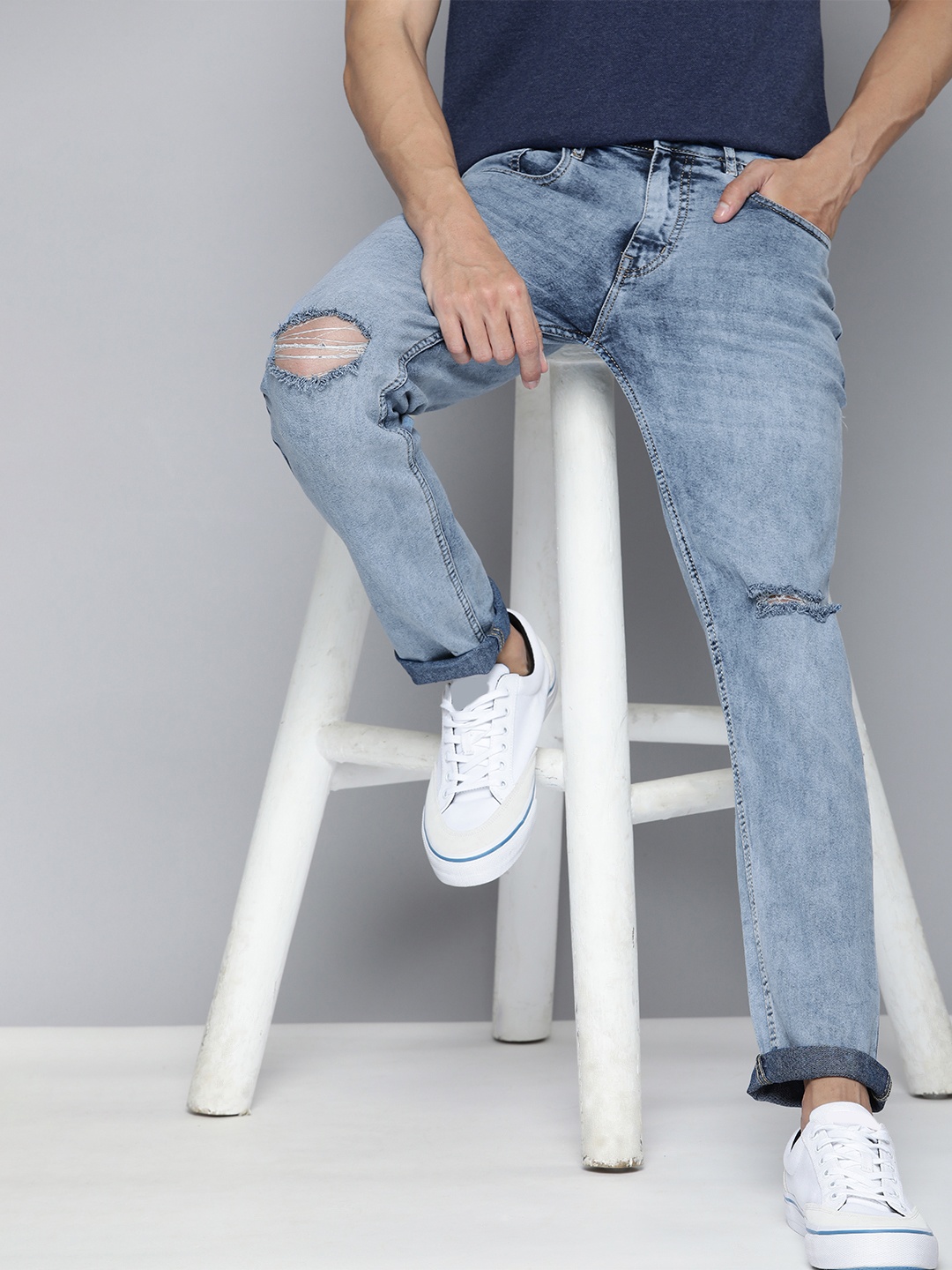 

Mast & Harbour Men Blue Skinny Fit Light Fade Acid Wash Ripped Stretchable Jeans