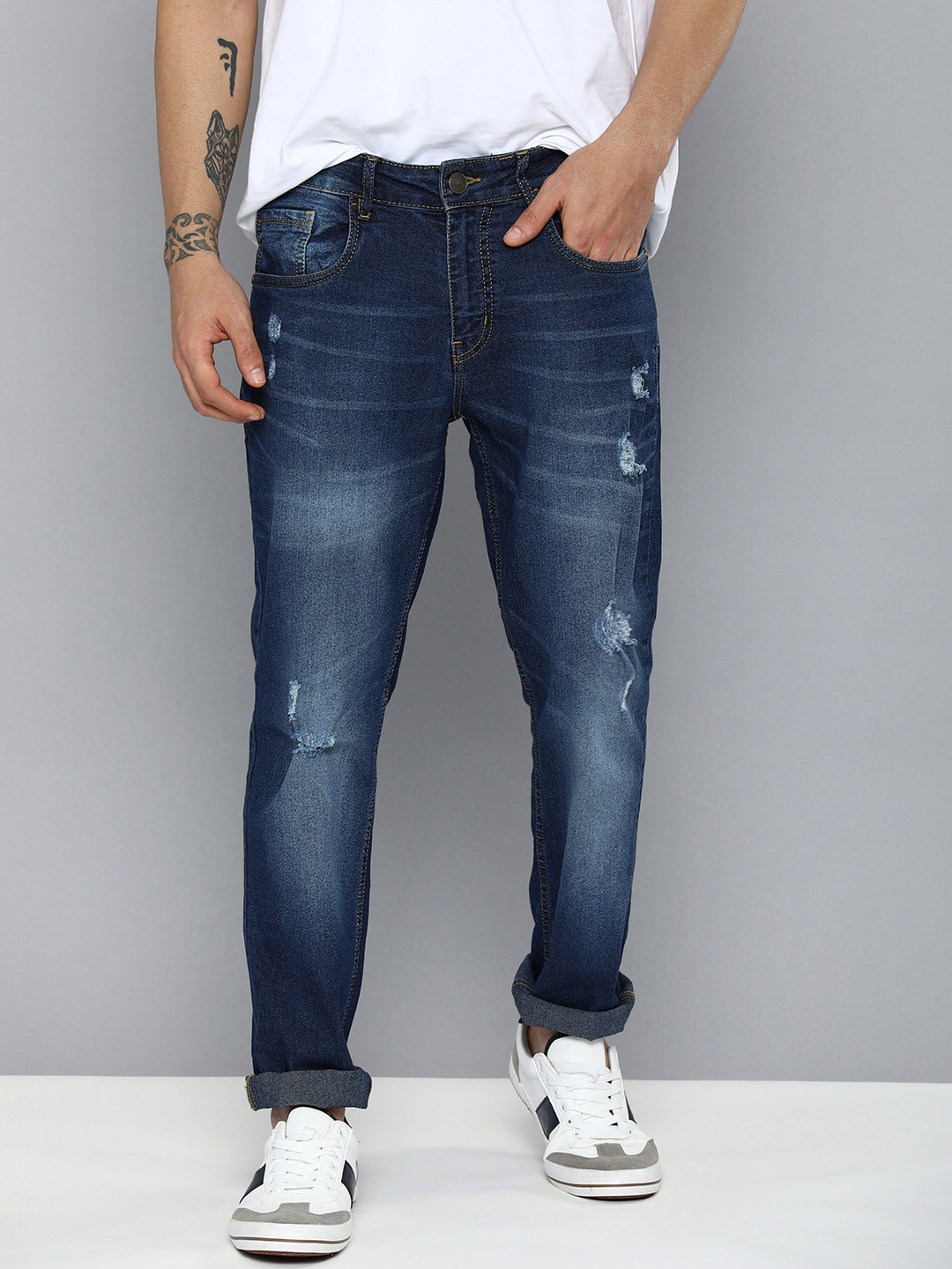 

Mast & Harbour Men Blue Skinny Fit Ripped Light Fade Stretchable Jeans