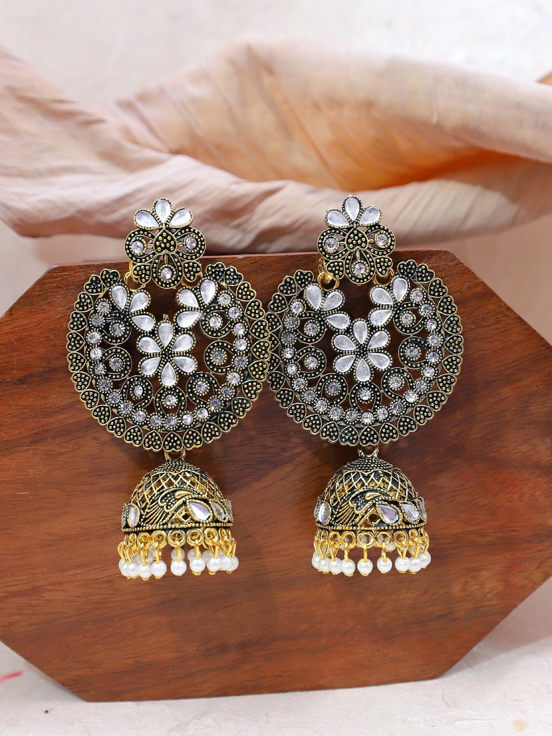 

Crunchy Fashion Gold-Toned Contemporary Jhumkas Earrings