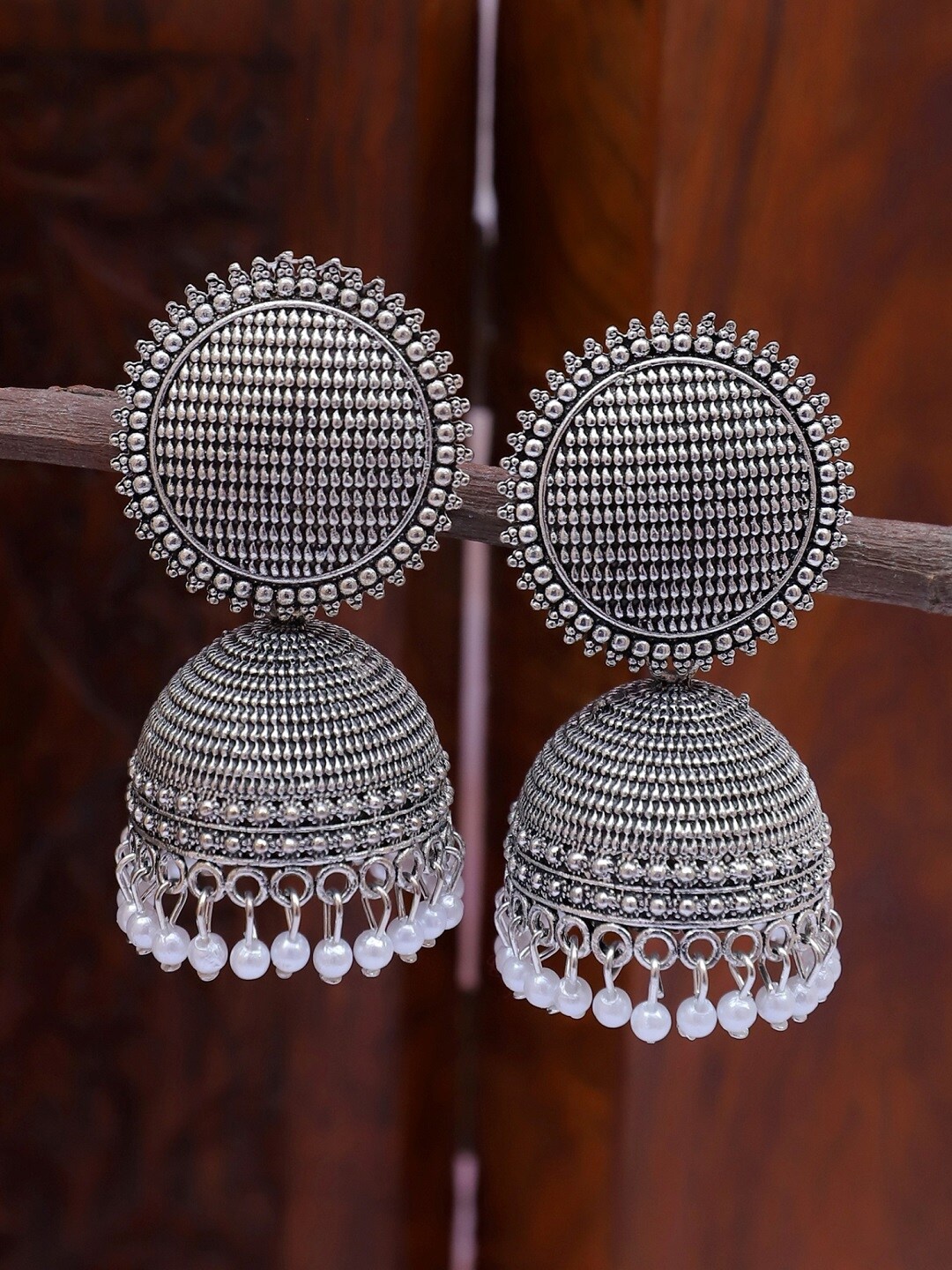 

Crunchy Fashion Silver-Toned Contemporary Jhumkas Earrings