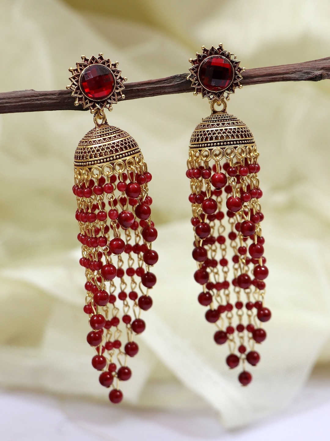 

Crunchy Fashion Red Contemporary Jhumkas Earrings