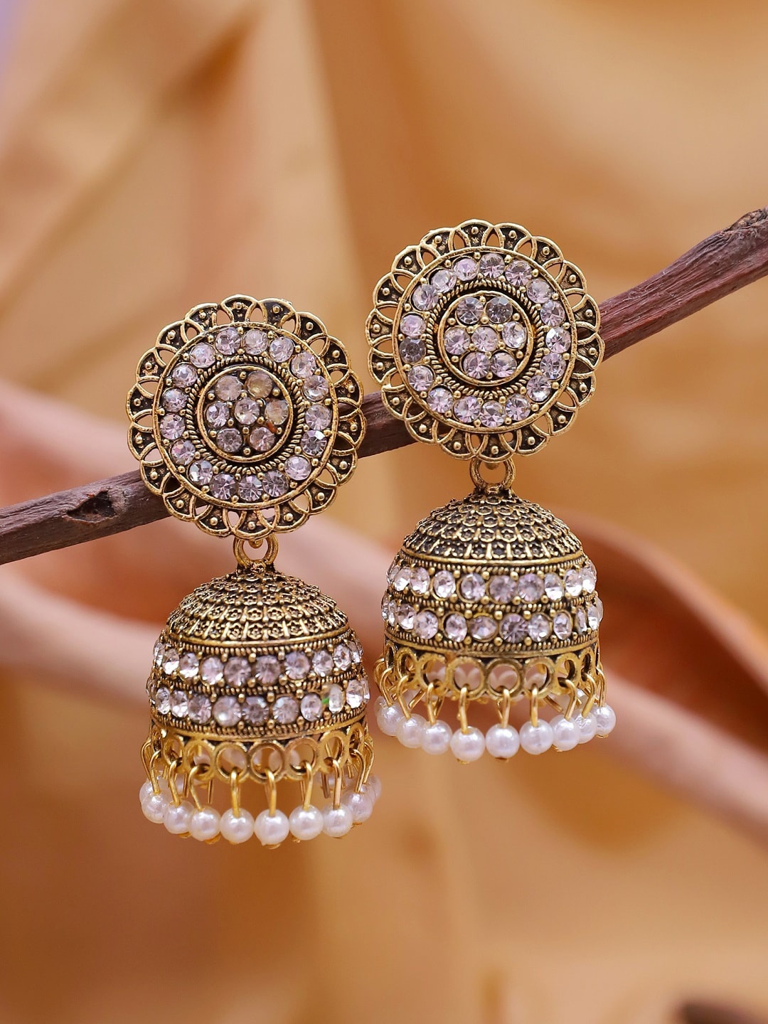 

Crunchy Fashion Gold-Toned Contemporary Jhumkas Earrings