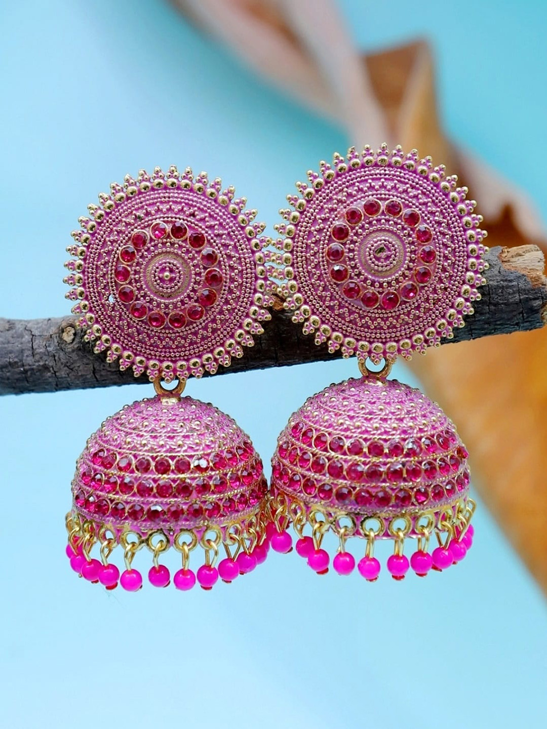 

Crunchy Fashion Pink Contemporary Jhumkas Earrings
