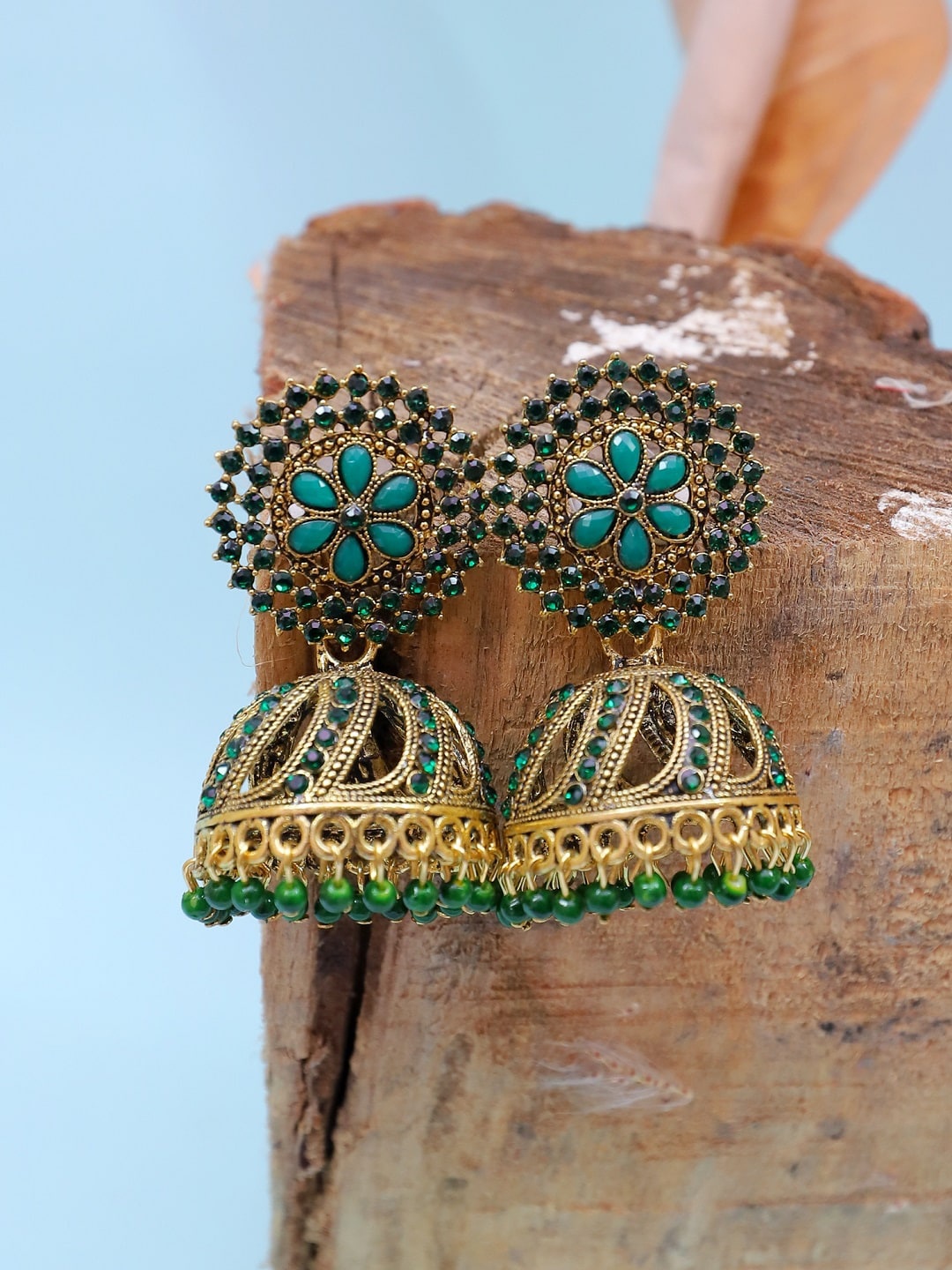 

Crunchy Fashion Green Contemporary Jhumkas Earrings