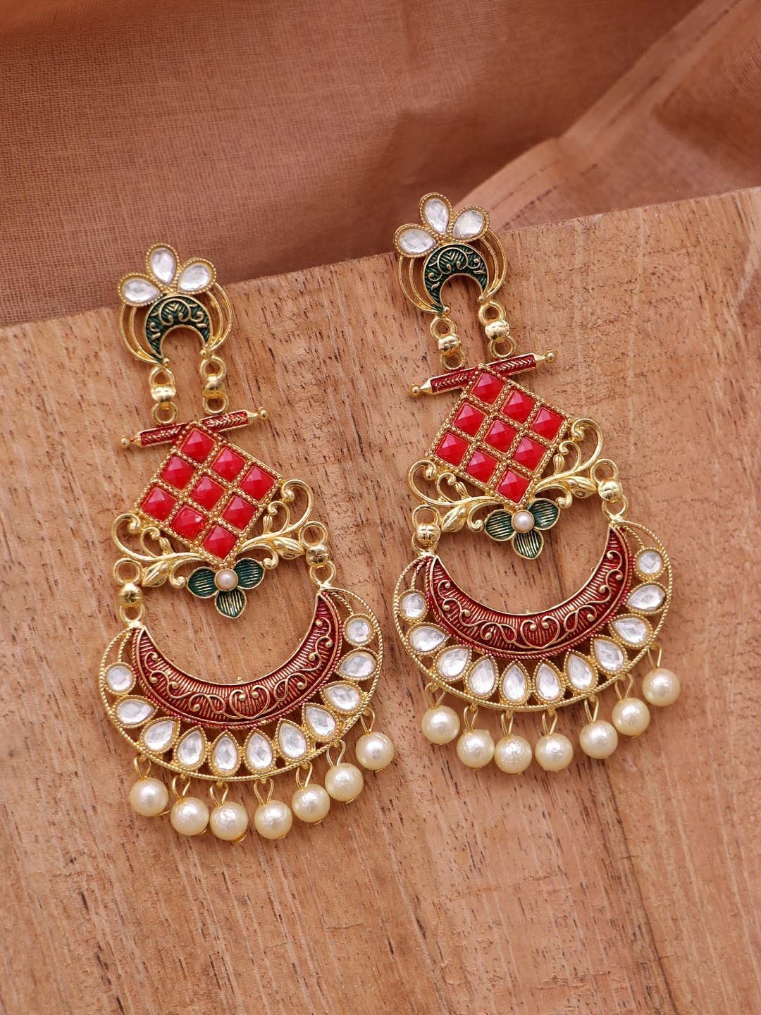 

Crunchy Fashion Red Contemporary Chandbalis Earrings