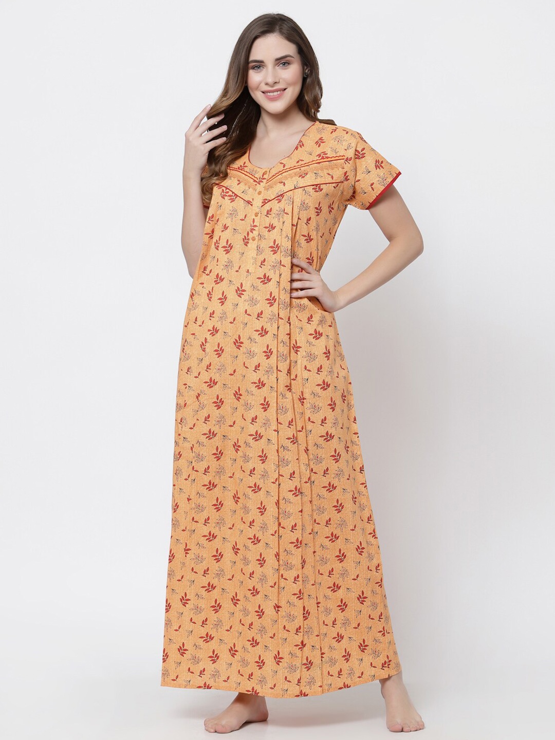 

Sweet Dreams Mustard Printed Maxi Nightdress