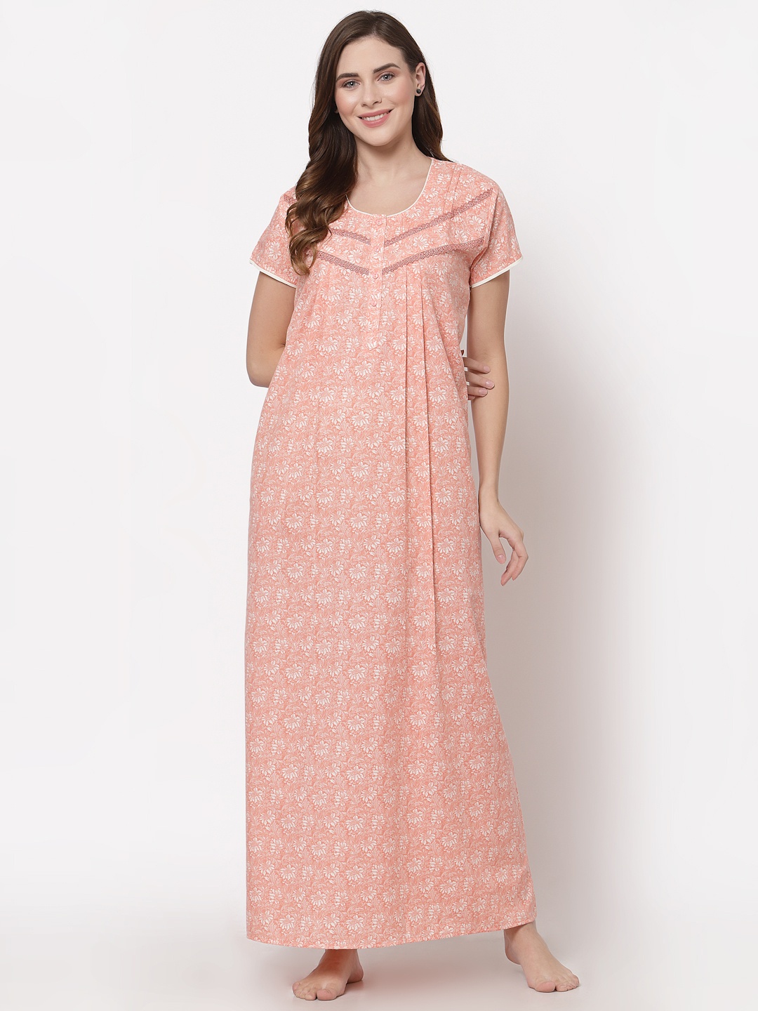 

Sweet Dreams Peach-Coloured Printed Maxi Nightdress