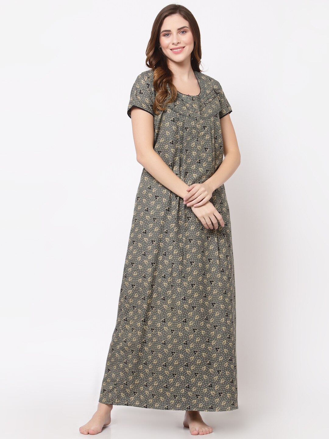 

Sweet Dreams Green Printed Maxi Nightdress
