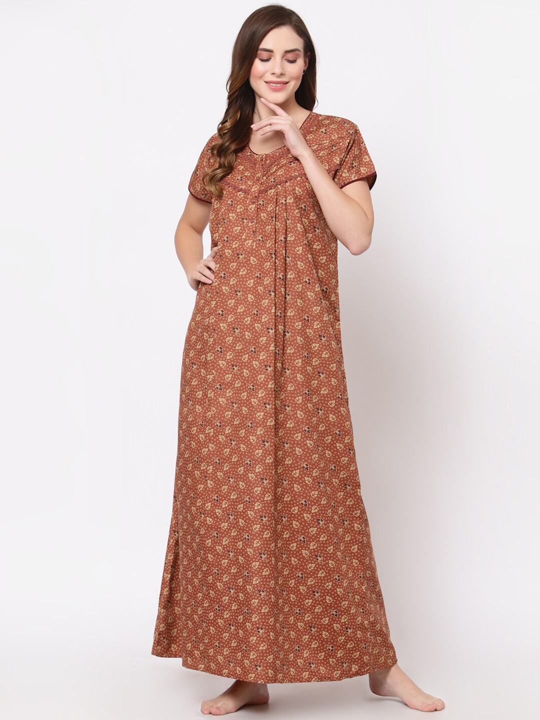 

Sweet Dreams Rust Printed Maxi Nightdress