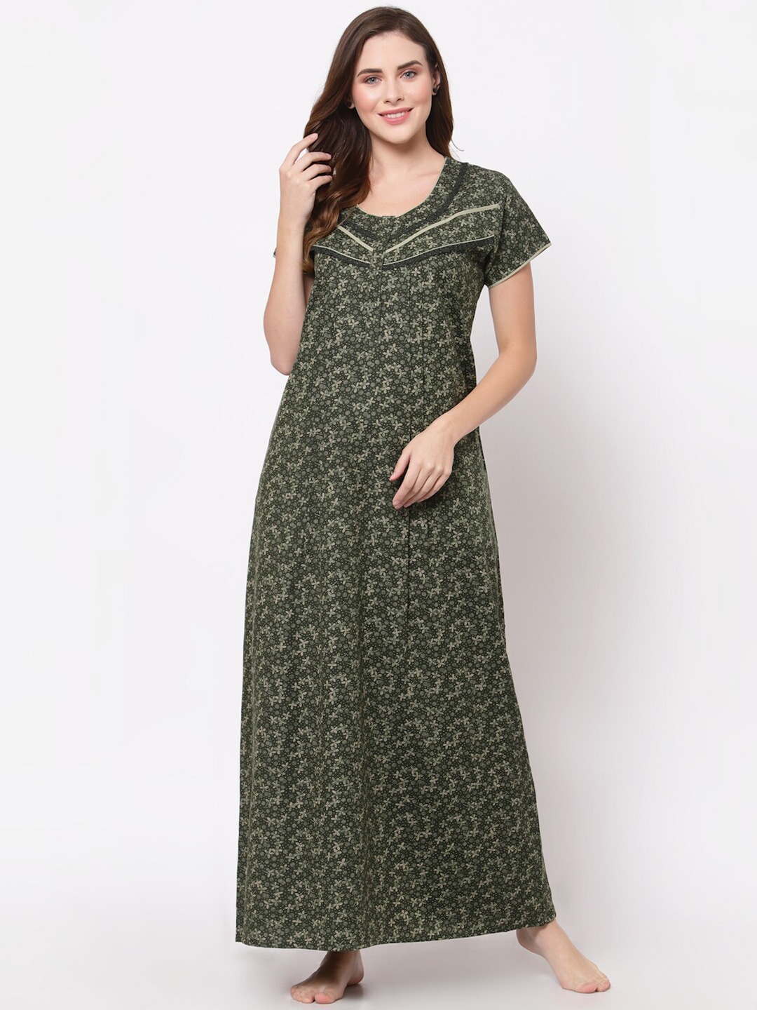 

Sweet Dreams Green Printed Maxi Nightdress