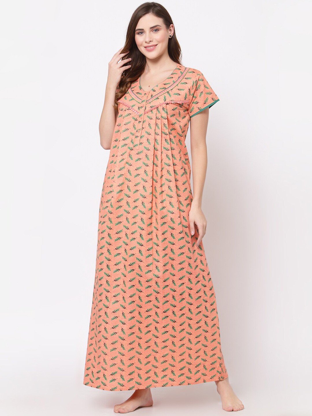

Sweet Dreams Peach-Coloured Printed Maxi Nightdress
