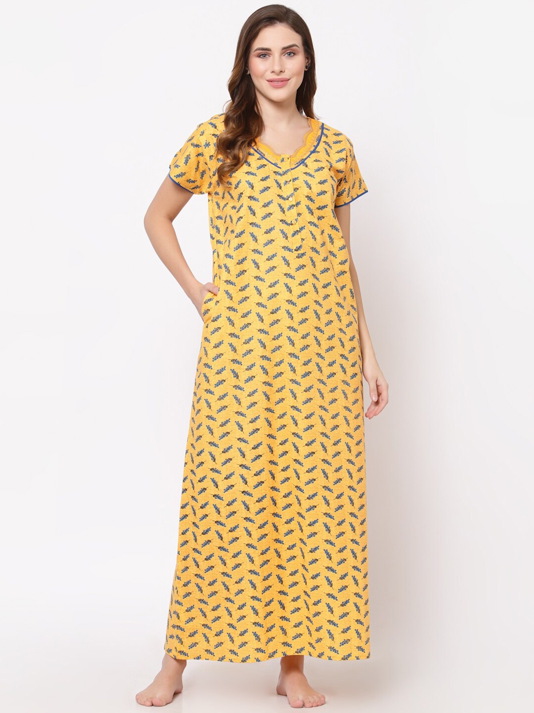 

Sweet Dreams Yellow Printed Maxi Nightdress