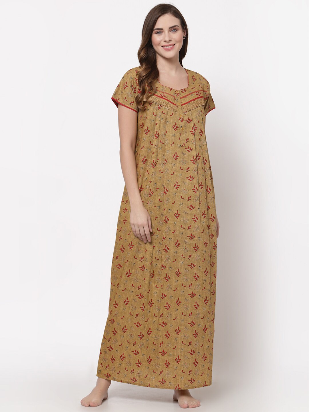 

Sweet Dreams Mustard Printed Maxi Nightdress