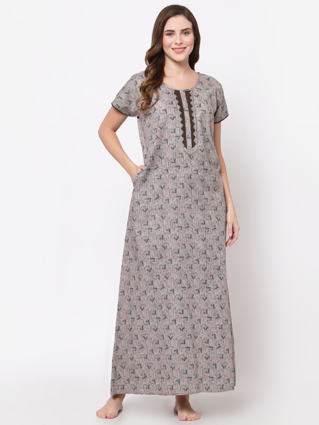 

Sweet Dreams Grey Printed Maxi Nightdress